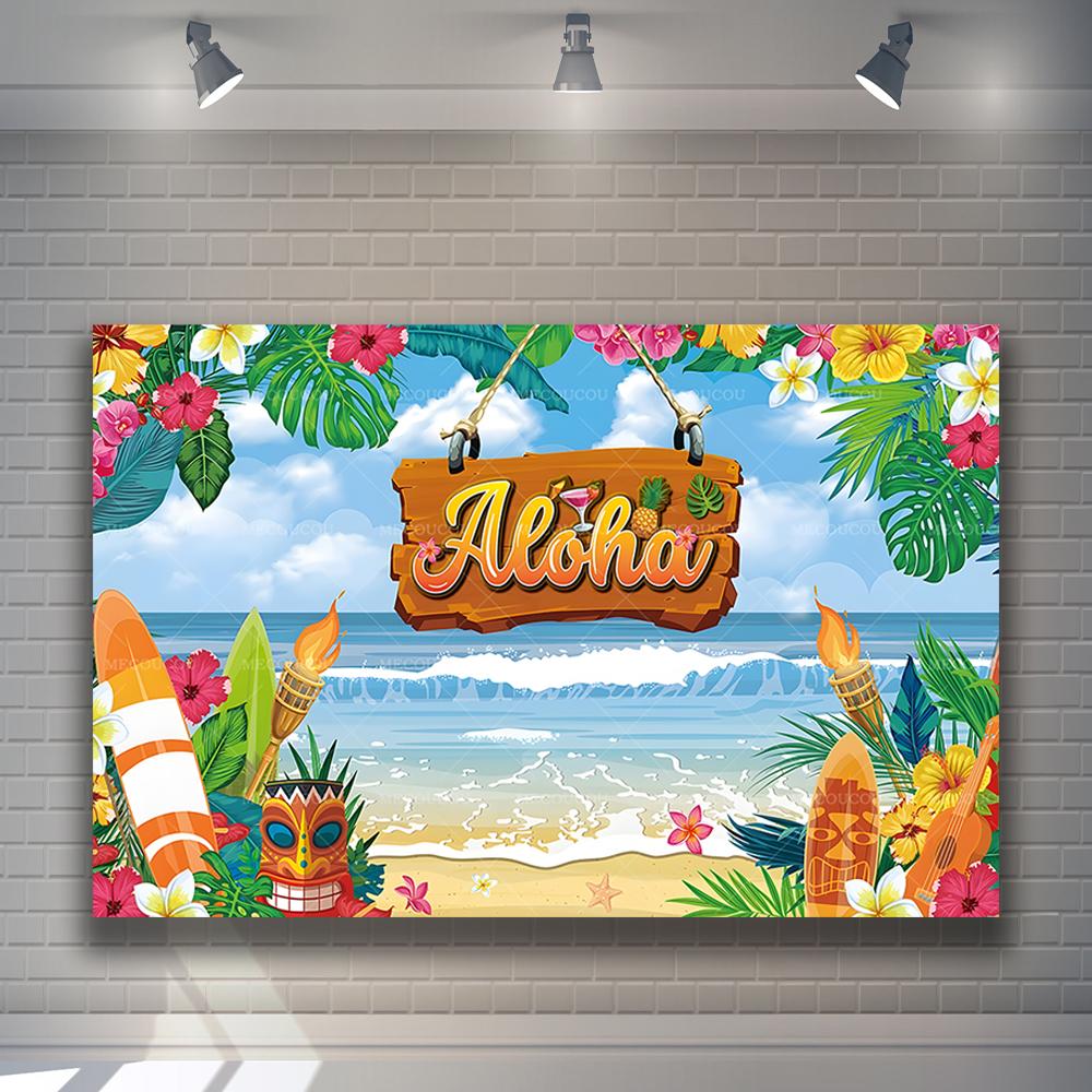 Summer Hawaiian Beach Aloha Photography Backdrop Tropical Flowers Wedding Birthday Party Decor Custom Background Photo Studio