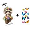 Renters Window Sticker Spring Fox Clings Cartoon Flowers Butterflies Glass Non-glue Decoration Removable Cute Animal Decals for Home Office Shop Decor