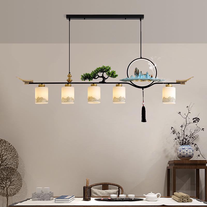 Modern Zen Dining Pendant Light: Pine-Inspired Multi-Head Strip Lamp for Tea Table or Study Desk