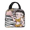 LDU Betty Boop Cartoon Black Lunch Bag, Bento Box, Insulated/Cooler Bag with Zipper, Compact, Soft Cooler Bag, Tote/Eco Bag