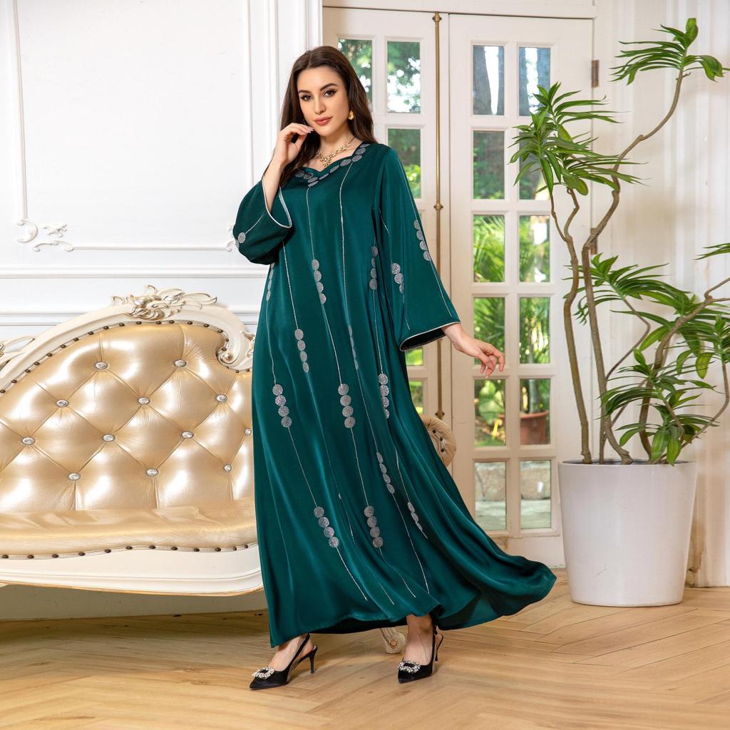 Dubai Satin Embellished Muslim Jalabiya Dress