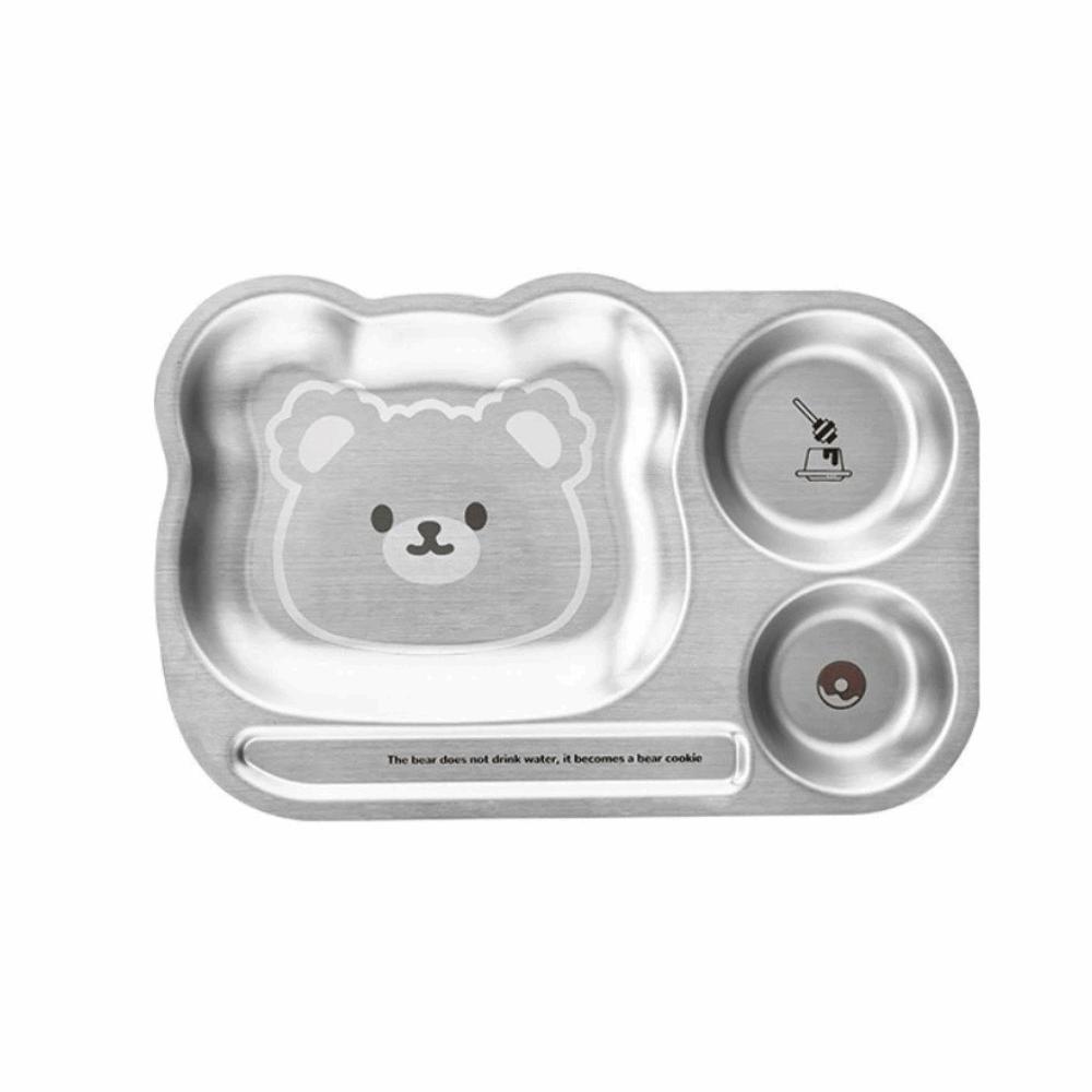 Multi Grids Children Divided Dinner Plate Square Shaped Stainless Steel Plate Kindergarten School