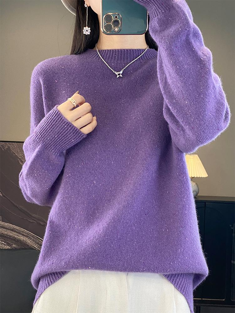 100% Pure Wool Seamless Round Neck Long Sleeve Slimming Sweater for Women - Autumn Winter Base Layer