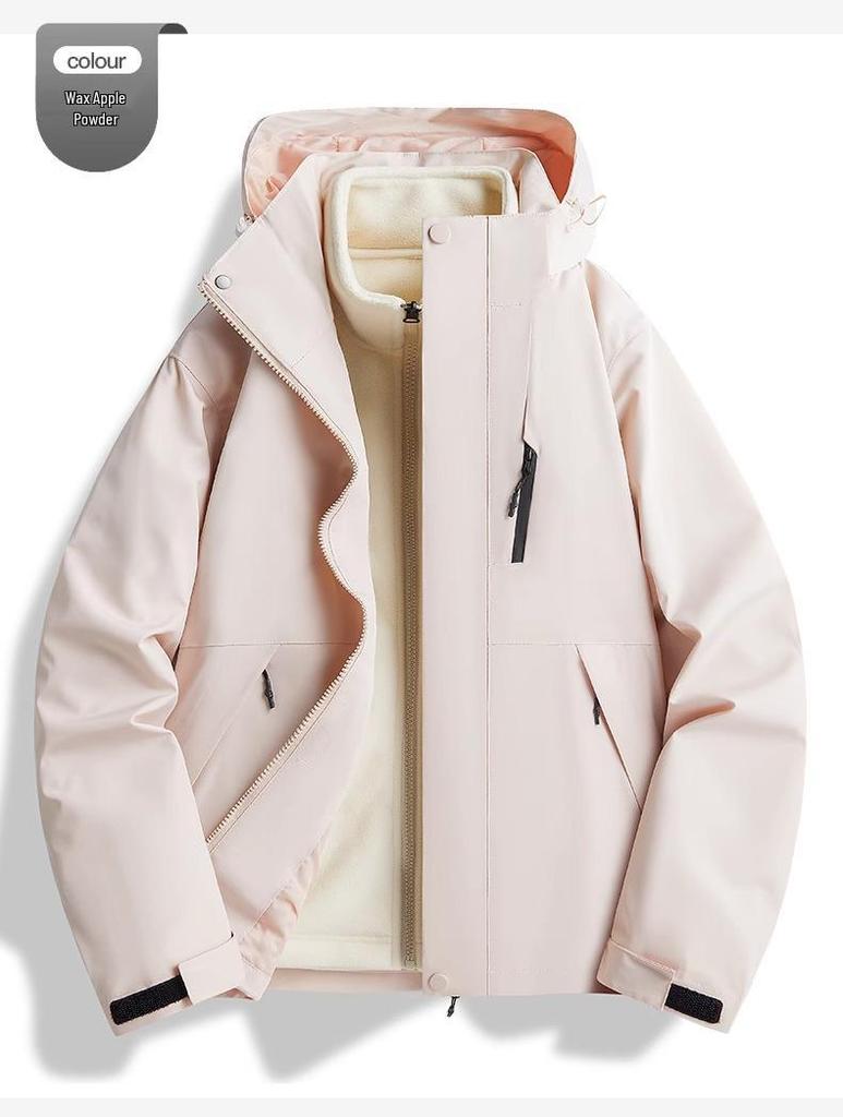 Unisex 2024 Autumn/Winter 3-in-1 Windproof Jacket: Waterproof, Fleece-Lined, Loose Fit, Casual Outerwear.
