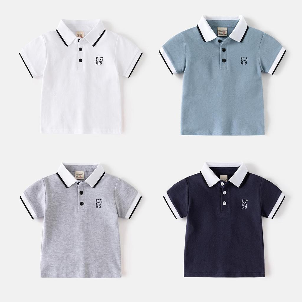 Dziecięcy T-shirt z krótkim rękawem 2025 Nowa koszulka polo dla chłopców Dziecięcy top z haftem z półrękawem Odzież dziecięca