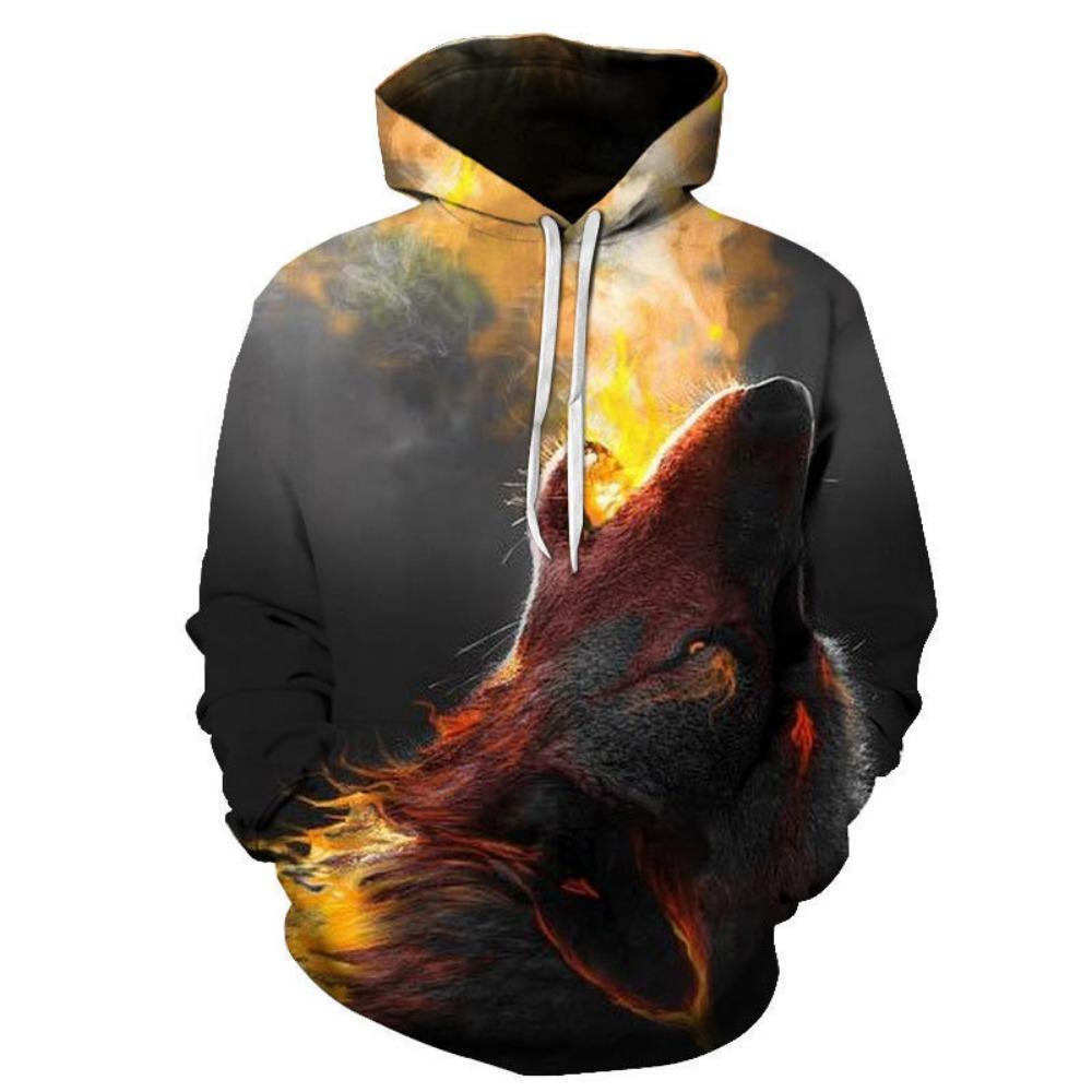 Fox and Wolf 3D Digital Printed Men's Street Trendy Hoodie Sweatshirts