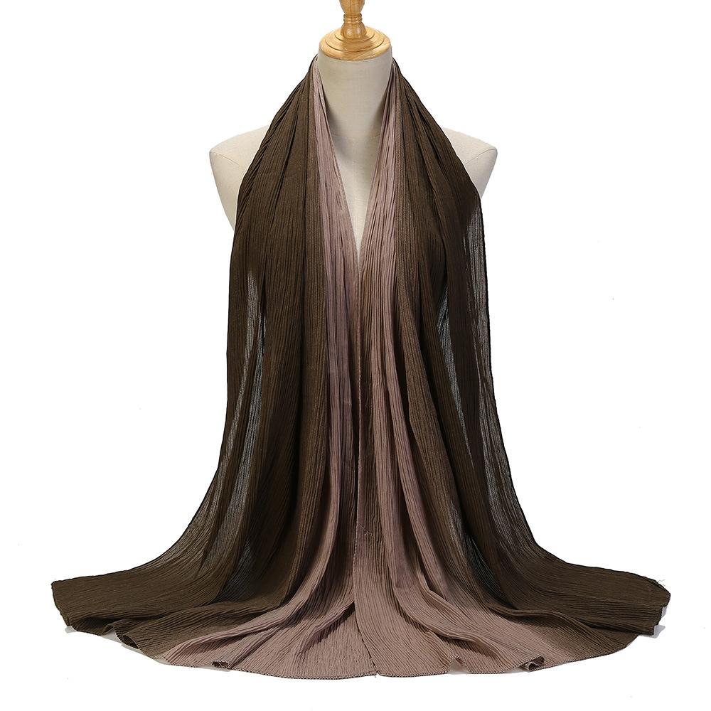 Color Matching Wrinkled Scarf Women'S Head Scarf Gradual Change Color Silk Scarf