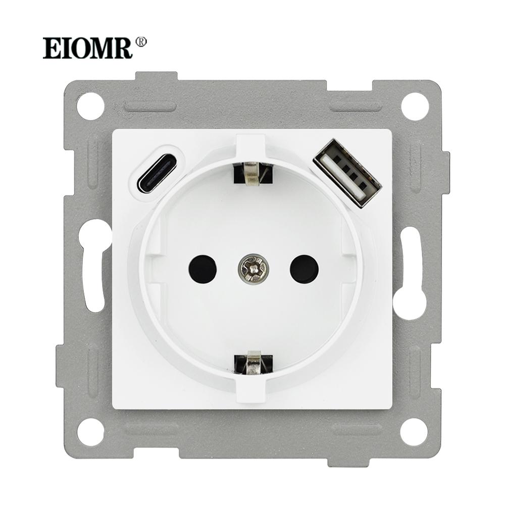 EIOMR EU Standard Wall Power Sockets White Crystal Glass Panel 16A Usb TV RJ45 Wall Switch Usb Outlets Module DIY for Round Box