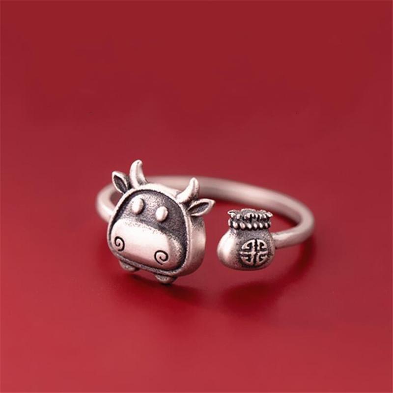 

New Personality Zodiac Bull Retro 925 Sterling Silver Jewelry Sweet Calf Luck Bag Thai Silver Animal Opening Rings TYB432 серебряный