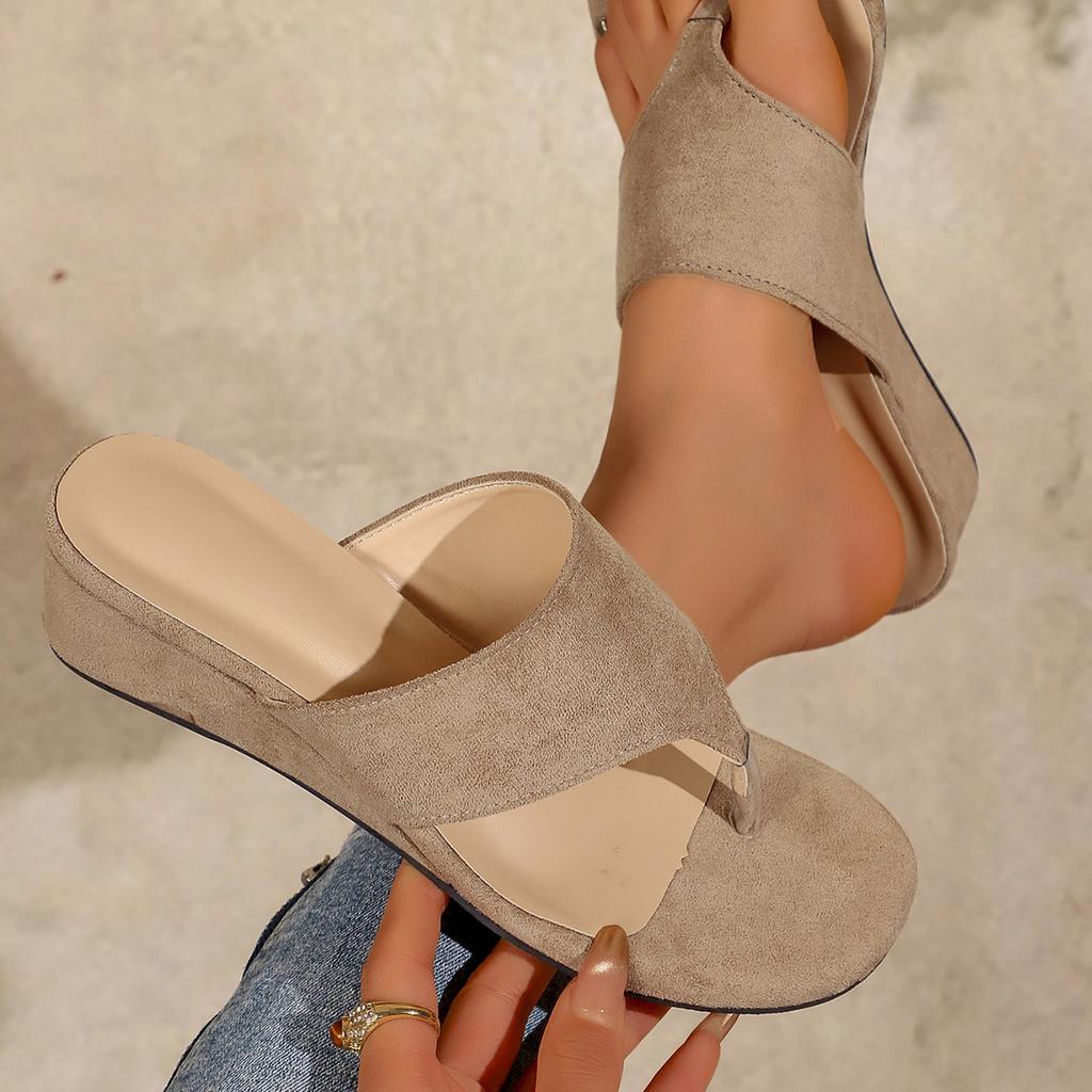 Women's Wedge Sandals Open Toe Slip-On Casual Summer Footwear with Suede Upper and Cushioned Insole for Comfortable Wear