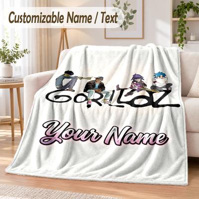 Gorillaz Custom Name Flannel Throw Blanket Soft Warm for Sofa Bed Indoor Home Use