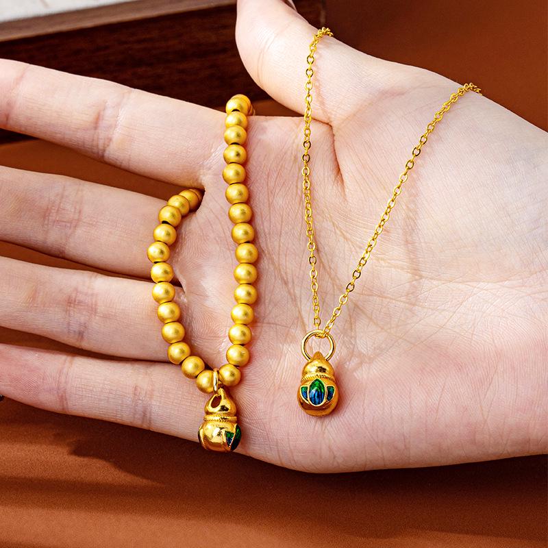 Lotus Gourd Necklace & Sand Gold Bracelet Set: Stylish Vietnamese Jewelry