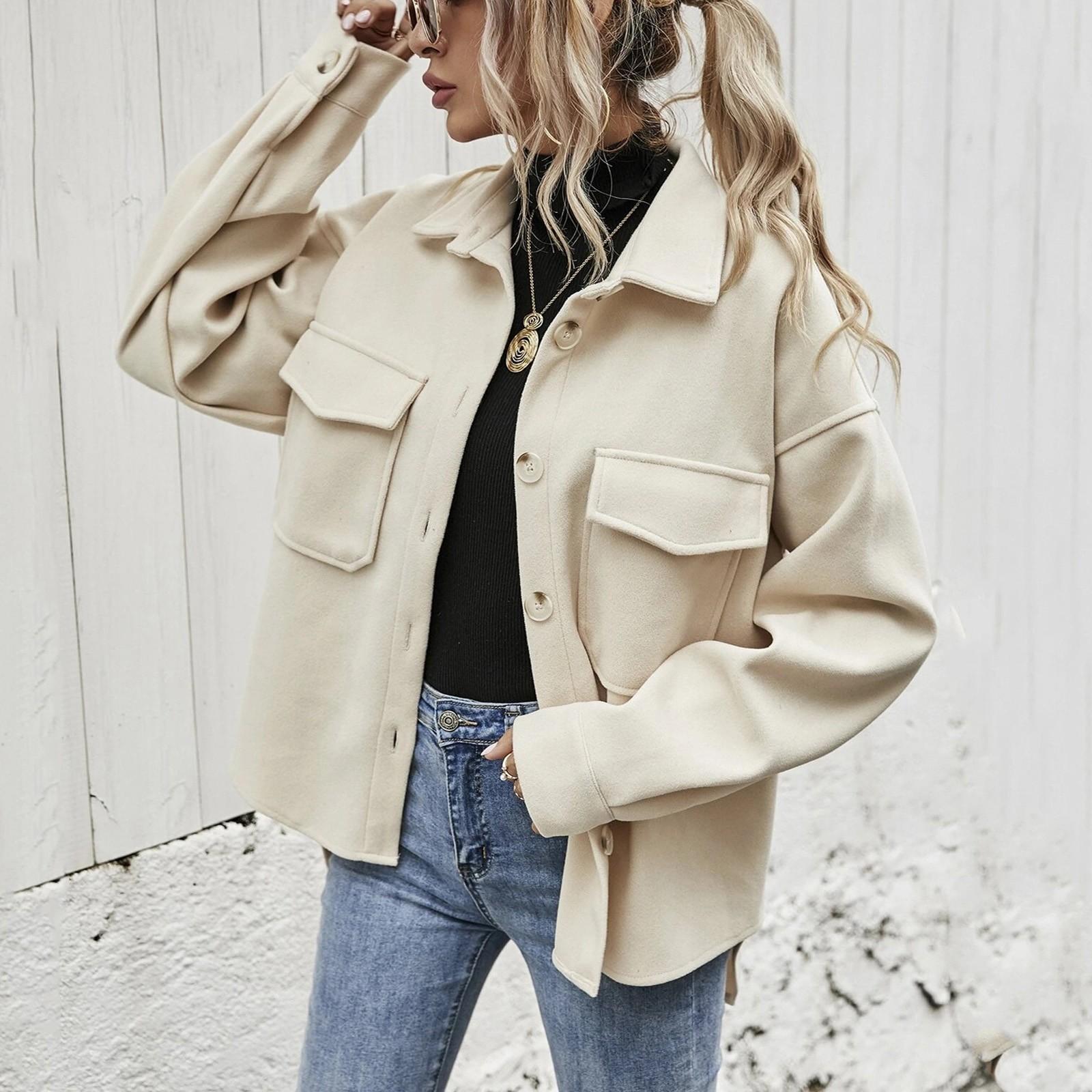 Женская модная однобортная рубашка с длинным рукавом и карманом — фото 6