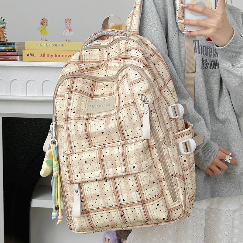 Schoolbag Vintage Plaid Junior High School School Bag Women's Fashion Large Capacity Computer Travel Backpack High School Student Backpack Tide