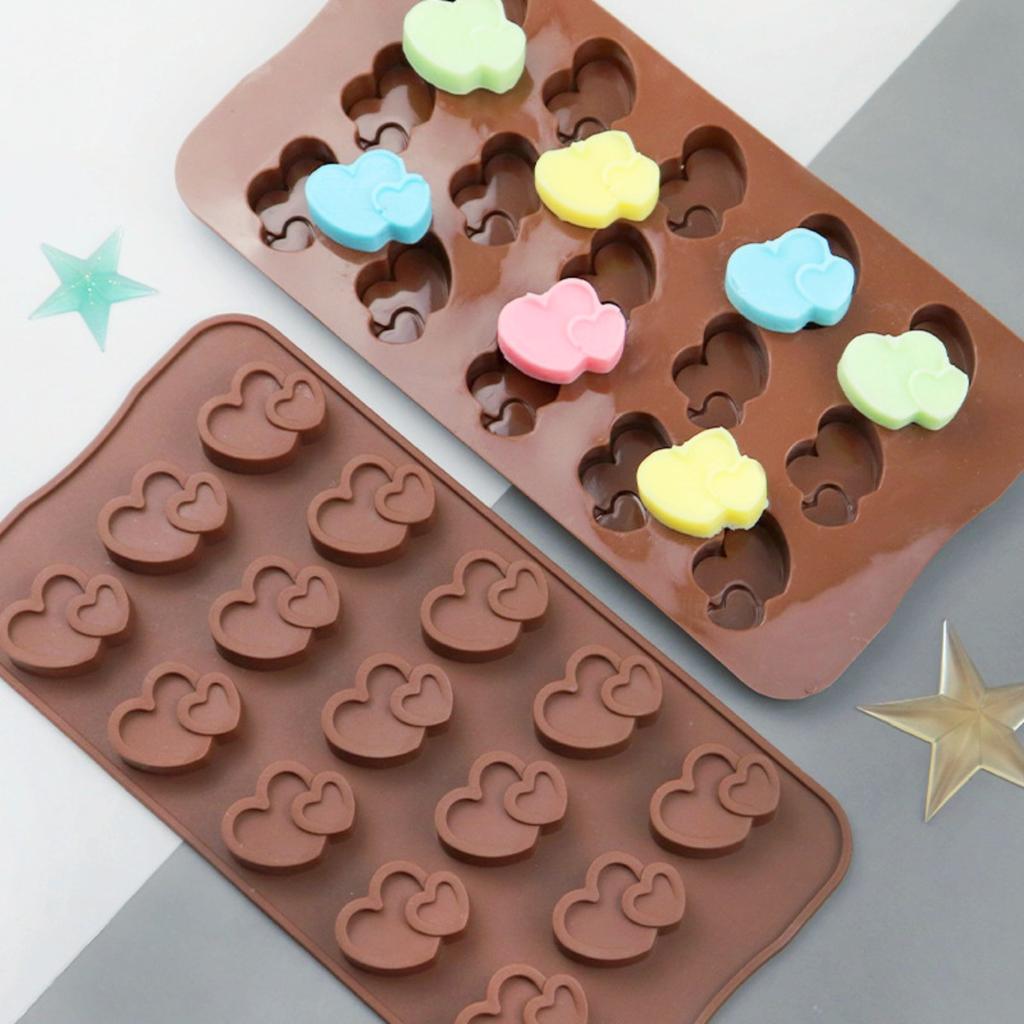 Multicavity Double Heart Summer Drink Ice Tray Love Shape Chocolate Candy Jelly Baking Tool Cake Decor Soap Candle Silicone Mold