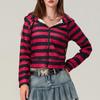 Damen Gestreifter Kapuzenpullover mit Reißverschluss Kontrastfarbe Raglan Langarm Herbst Sweatshirt Jacke