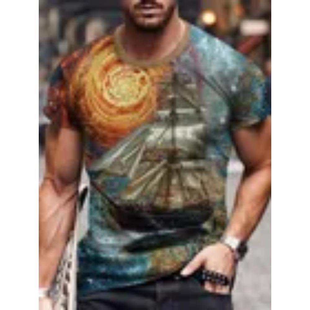 

3D футболка с морским пейзажем, летняя мужская повседневная универсальная уличная футболка с коротким рукавом 6XL