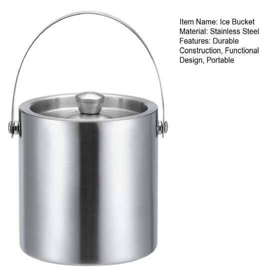 Stainless Steel Ice Bucket Portable Double-Layer Insulated Barrel with Handle Design