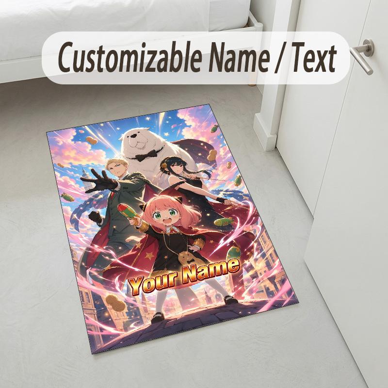 Personalized Crystal Velvet Carpet,Spy × Family Custom Printed Name, Plush Area Rug For Home Indoor Decor