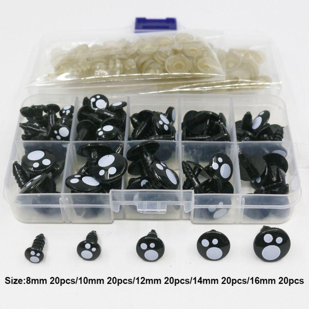 100pcs/box Round Shape Diy Doll Eyes Kit Crafts 5Sizes Black Screw Eyes For Toys