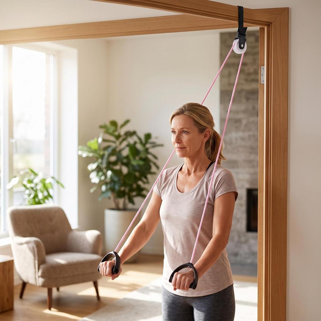 Shoulder Training Rope with Pulley Compact Door Exercise Foot Pedals Portable Pedal