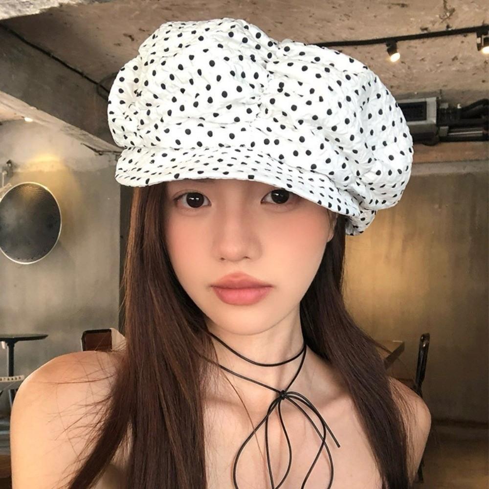 Versatile Oversized Cloud Hat Polka Dot Print Beret Trendy Octagonal Hat for Women
