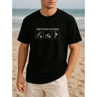 Europäische Größen Einfache Schritte Homophone Lustiger Stil Trendiges Bedrucktes T-Shirt, Kurzärmeliges Oberteil, Herrenbekleidung, Leicht Rundhals Kurzarm