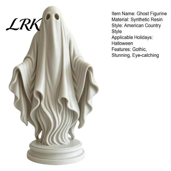 Flowing Hem Ghost Statue Gothic Statue, Resin White Figurine, Spooky Halloween Decoration with Style Home Accent Robe And Base for Mantel, Shelf,