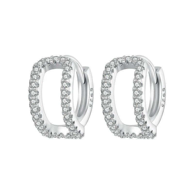 BAMOER White Gold Plated Huggie Earrings Small Hoop Earrings for Women, 925 Sterling Silver Hypoallergenic CZ Earrings