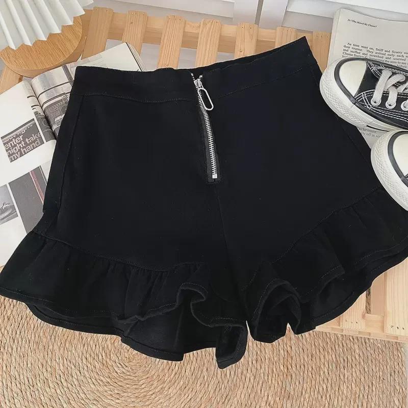 Versatile High Waist Zippered Ruffled Wide-Leg Pants, Slim Casual Three-Quarter Shorts, and Hot Pants for Women