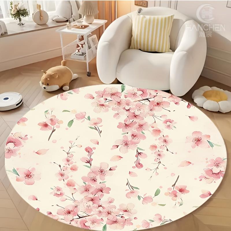

Круглый коврик с акварельными цветами сакуры, нескользящий, машинная стирка, напольный коврик, 2D плоский мягкий ковер для гостиной, спальни, патио, декор 60X60cm
