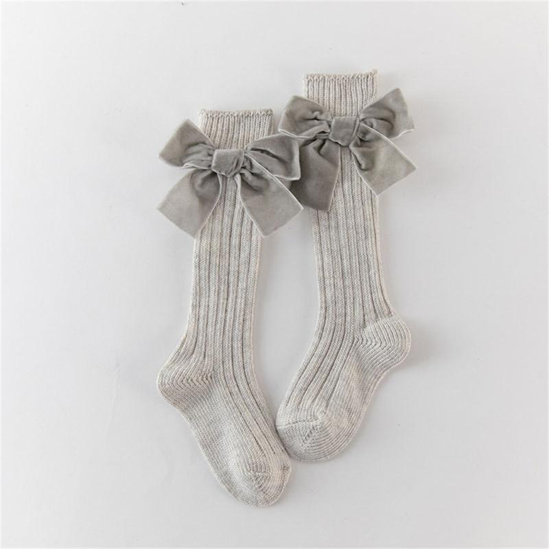 1 Paar Süße Baumwoll-Wadenlange Socken Mit Schleifenmuster-Design Für Kleine Mädchen Alltagsparty