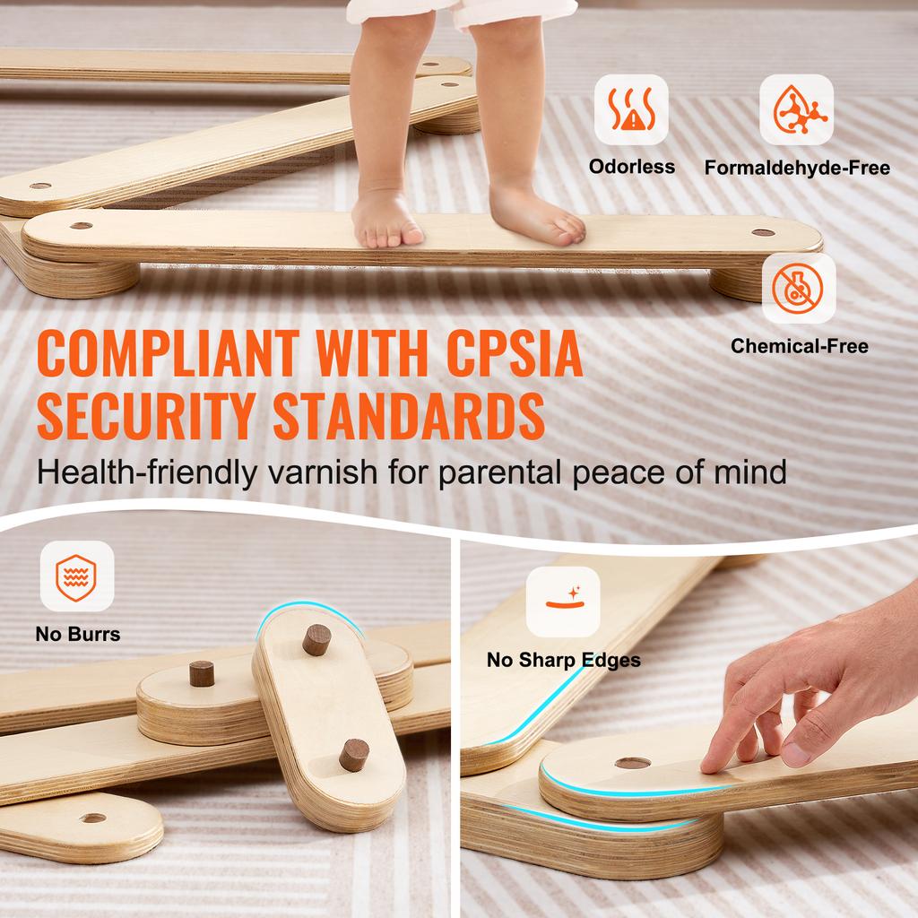 SucceBuy 6PCS Kids Balance Beam Stepping Stones Wooden Toddler Balance Boards Indoor/Outdoor Montessori Toy for Children Gifts
