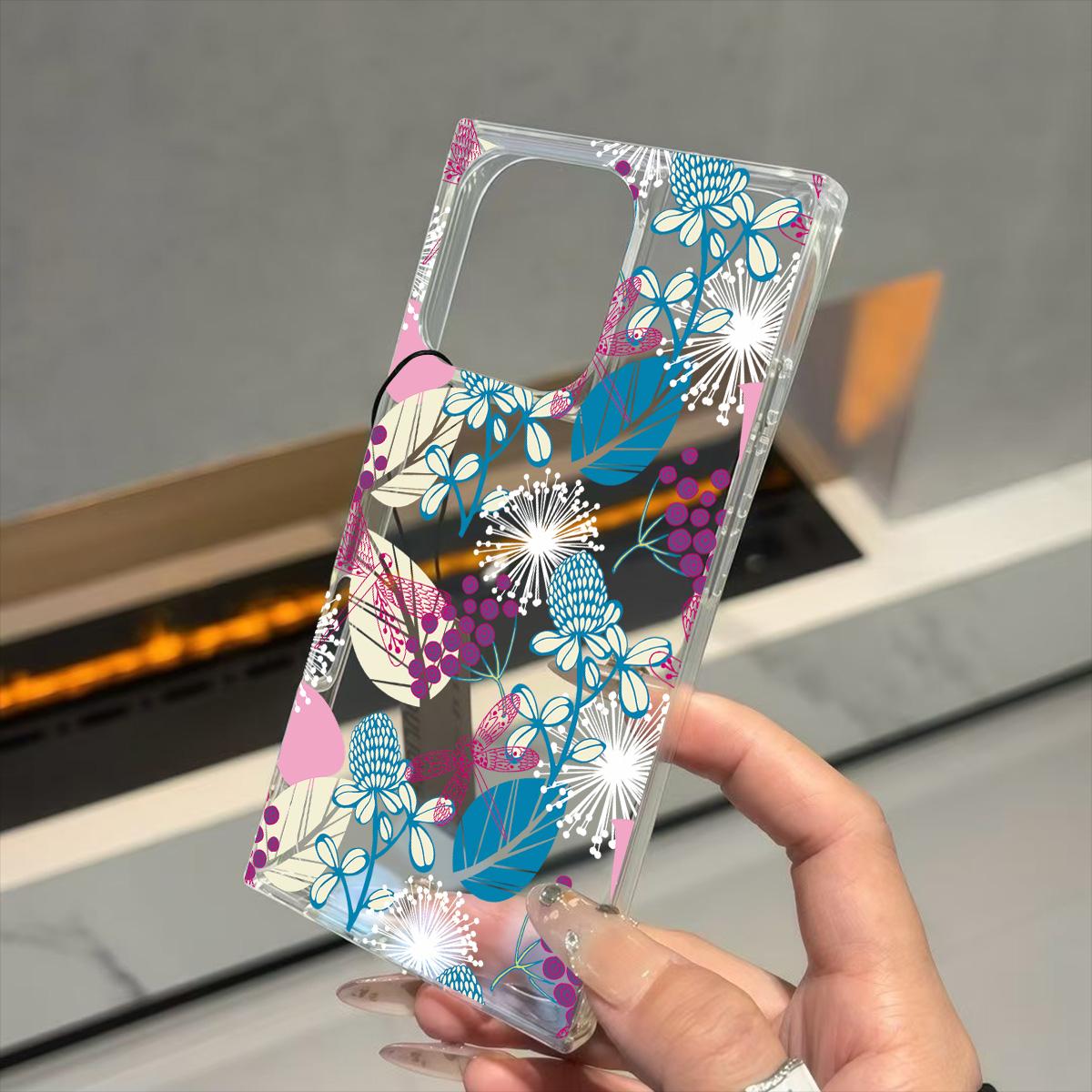 

Clear Square Back Tube Case Protection For iPhone 13 16 ProMax 11 12 14 Pro Max 15 Plus Anti-Oxygen,Dragonflies and Flowers Pattern Casing iphone 11 ProMax