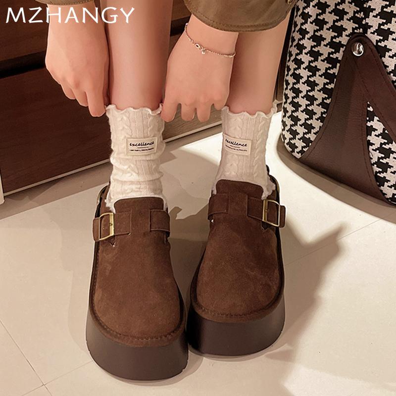Platform Women Snow Boots Suede Flats Shoes Woman 2025 Trend Fashion Winter New Warm Cozy Dress Buckle Short Plush Boots Mujer