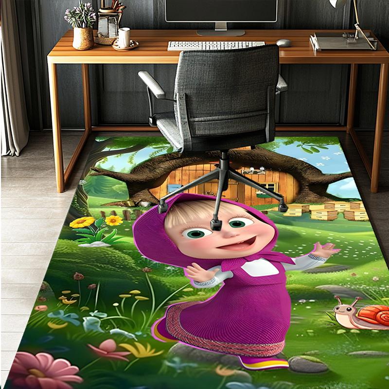Masha and The Bear Pattern Rug, Indoor/Outdoor Mat, for Picnic, Gameroom, Bedroom, Office, Living Room, Home Decor Carpet, Birthday Gift