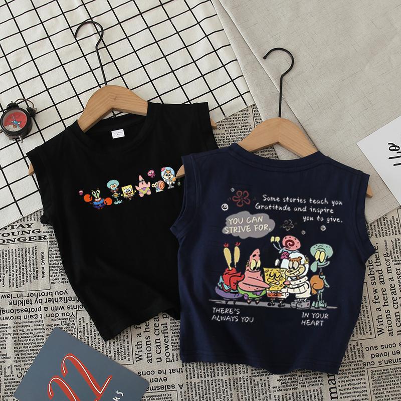 Boys Summer Cotton Cartoon Tank Top Sleeveless T Shirt For Kids Stylish Casual Vest Outerwear