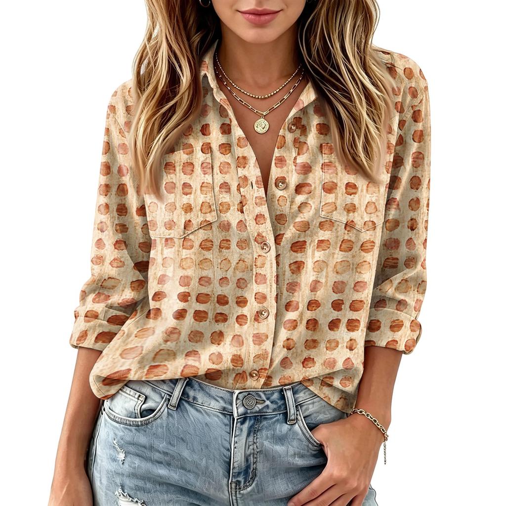 Dames Casual Lange Mouwen Knopen Blouse Top met Stippenprint