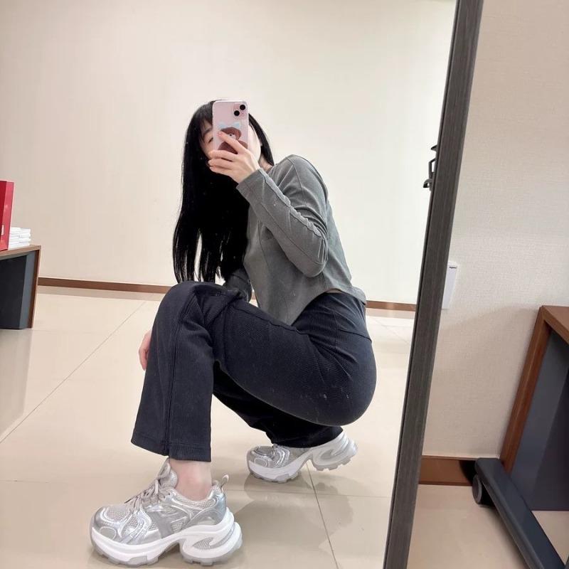 Silver Thick-soled Heightening Dad Shoes for Women's Summer and Autumn New Mesh Breathable Casual Versatile Sports Shoes for Women