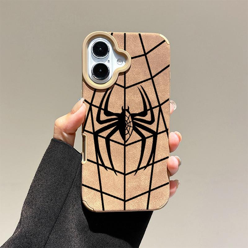 

Чехол из кожи с принтом паука + ремешок на запястье, защитный чехол из мягкого силикона для iPhone iPhone 16 Pro Max золотой