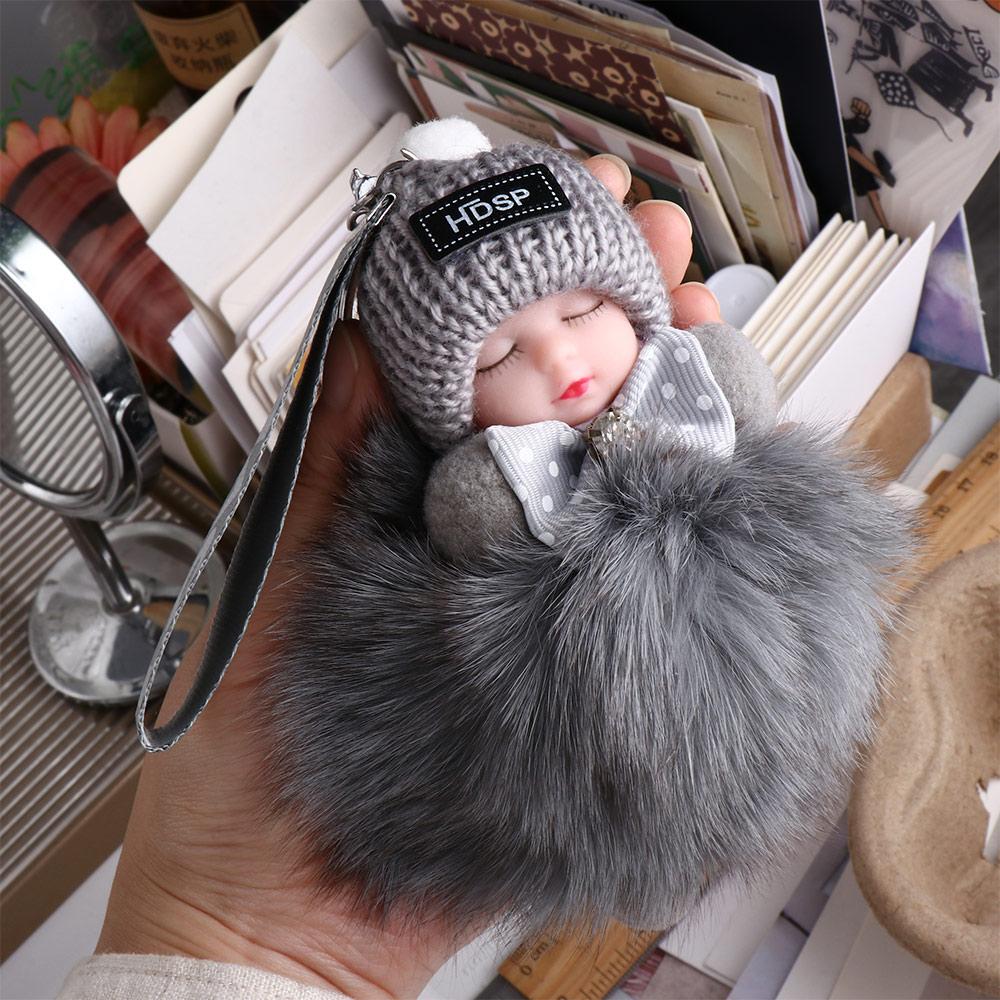 Pour Filles Porte-clés Voiture Porte-clés Peluche Sac à Dos Poupée Bébé Endormie Poupée Peluche Moelleuse Porte-clés Pompon
