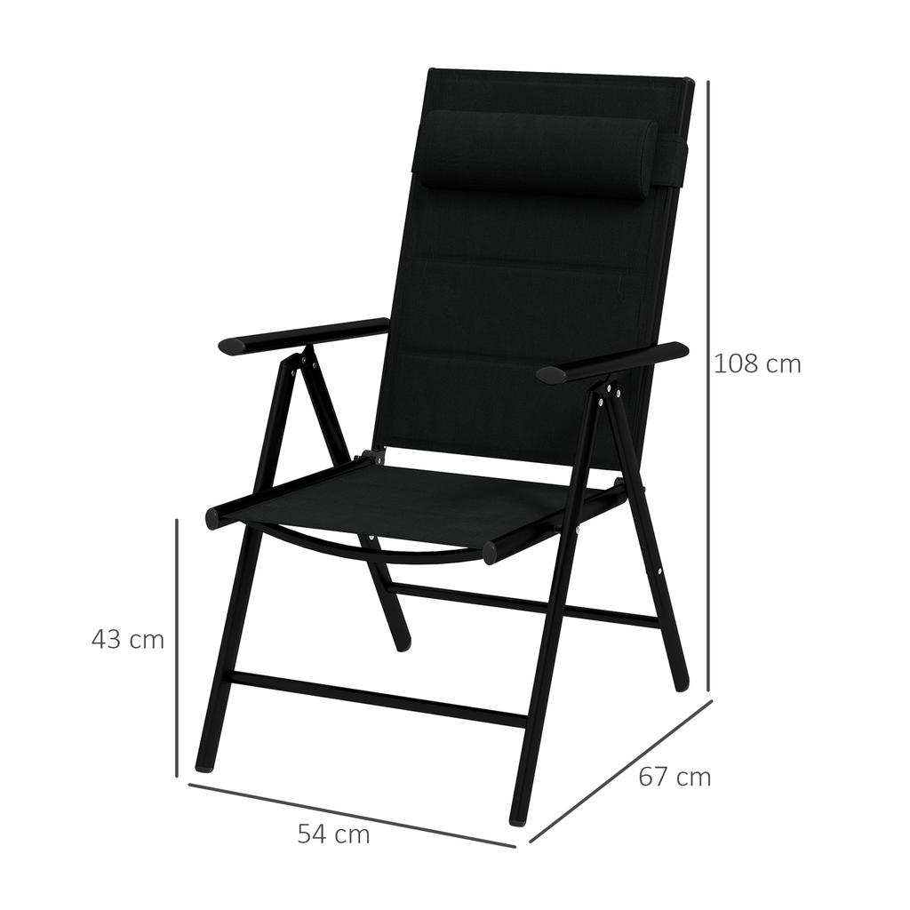 Set 2 Folding Chairs With Reclining Backrest And Headrest In Aluminum And Polyester 54x67x108 Cm Black