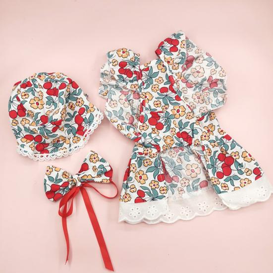 Cute Floral Pet Dress Set for Small Dogs Cats Includes Harness Hat