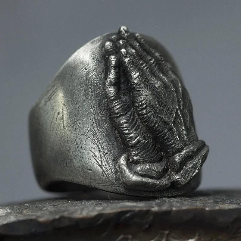 Verstellbarer Offener Ring Herren Damen Vintage Retro Sterling Geometrisches Drei Affen Design Statement Schmuck