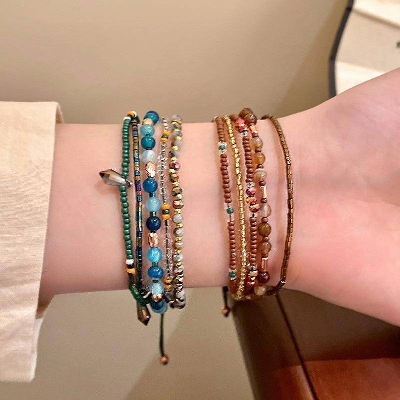 Bohemian Exotic Style Beaded Bracelet Retro Ethnic Style Cowhide Woven Bracelet Niche Design Personalized Jewelry