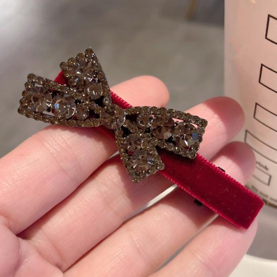 2Pcs Hairpin Velvet Bow Decor Hair Clip with Rhinestones Stable Clamping Force Bangs