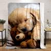 Golden Puppy with Teddy Bear for all seasons blanket lunch break throw gift