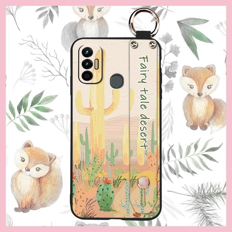 Lanyard Wristband Phone Case For Tecno Spark 7/Spark7T Anti-dust Wrist Strap Protective Ring Silicone Fashion Design