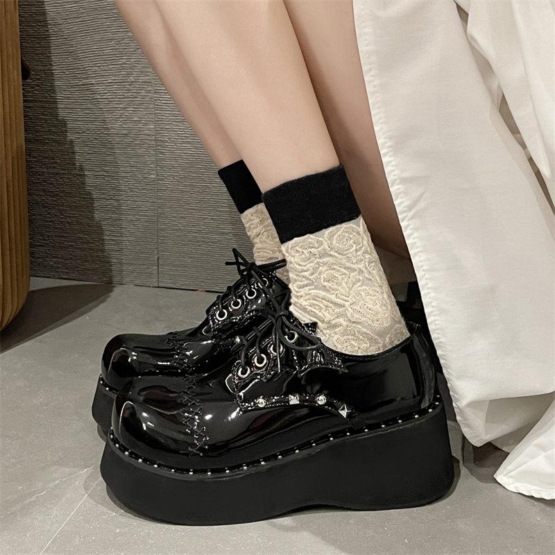Fashion Wedge High Heels Y2k Lolita Shoes Women New Rivet Punk Gothic Mary Janes Shoes Women Wedges Platform Cosplay JK Uniform Shoes