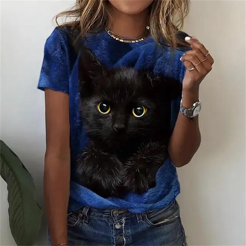 Women's T Shirts Funny 3D Kawaii Cat Print T-Shirts Fashion O-neck Short Sleeve Top Oversized Female Y2k Clothing Cute Girl Tees